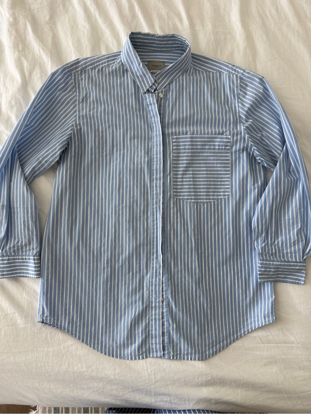 MARELLA Blue and White Vertical Stripe Dress Shirt